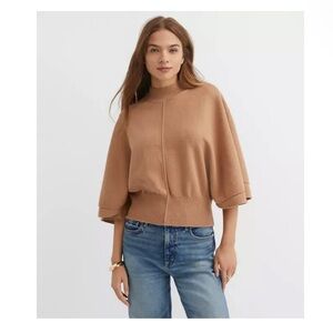 LOFT Camel Ribtrim Mock Neck Cape Sweater